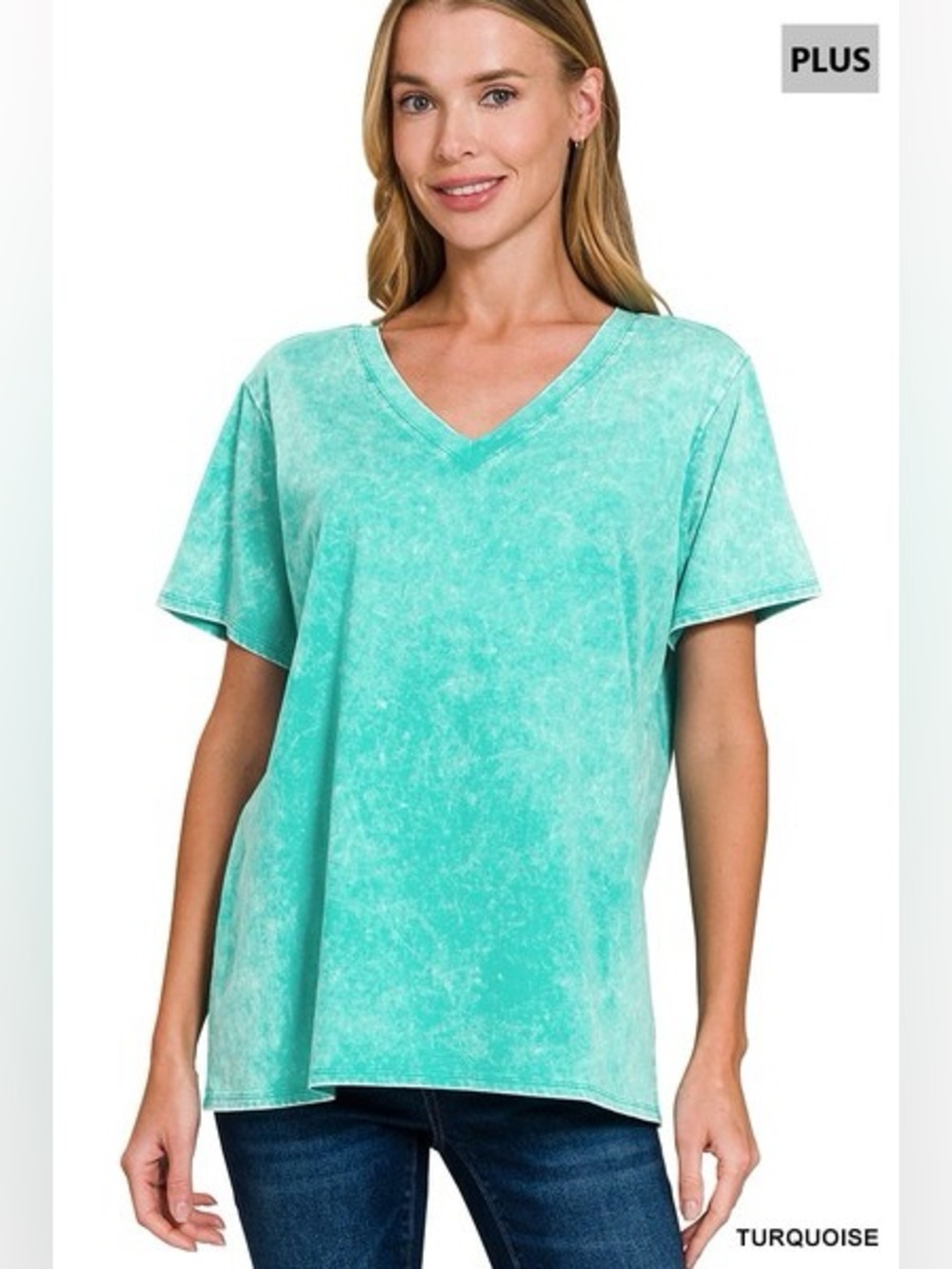 Zenana WASHED SHORT SLEEVE V-NECK TOP